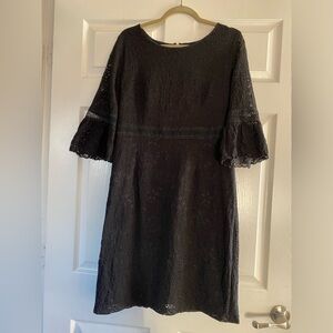 Tommy Hilfiger Size 14 Womans Black Lace Bell Sleeve‎ Sheath Cocktail Dress
